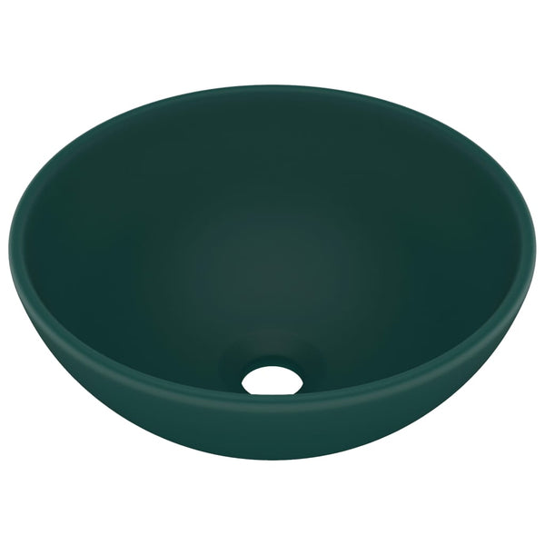 vidaXL Luxury Round Sink Matte Dark Green 32.5x14 cm Ceramic