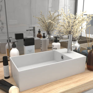 vidaXL Bathroom Sink with Overflow Ceramic Matte White