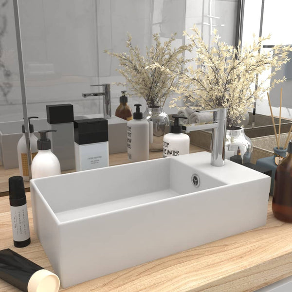 vidaXL Bathroom Sink with Overflow Ceramic Matte White