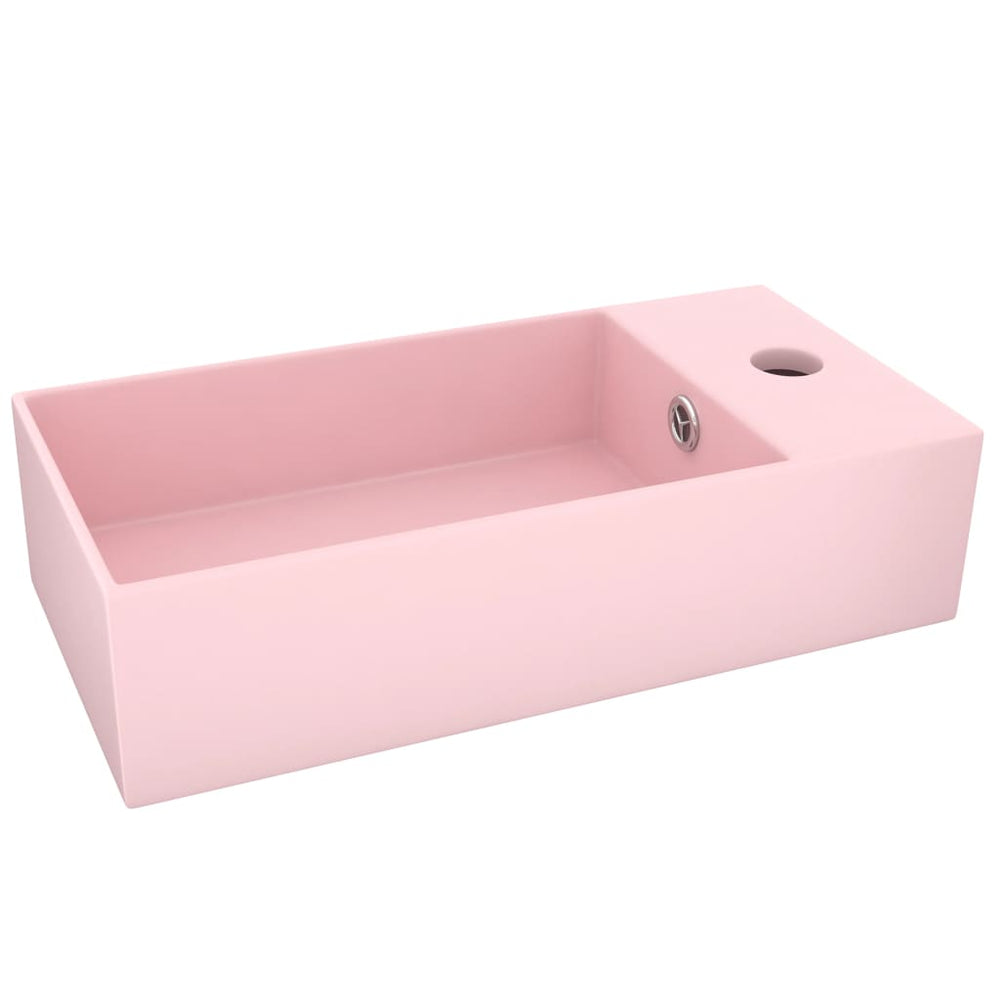 vidaXL Bathroom Sink with Overflow Ceramic Matte Pink