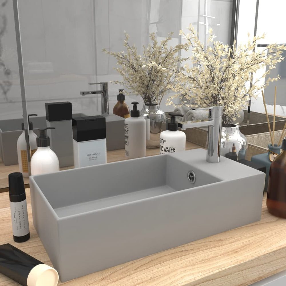 vidaXL Bathroom Sink with Overflow Ceramic Light Gray