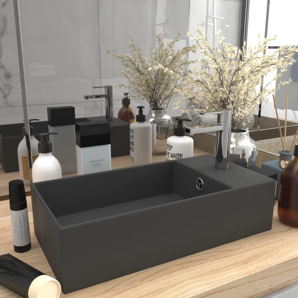 vidaXL Bathroom Sink with Overflow Ceramic Dark Gray
