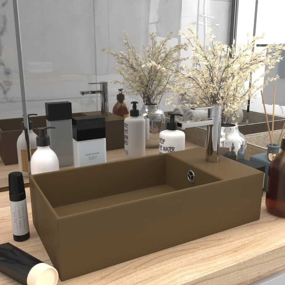 vidaXL Bathroom Sink with Overflow Ceramic Matte Cream