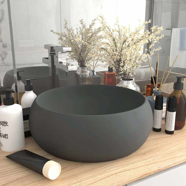 vidaXL Luxurious Round Matte Dark Gray Wash Basin 40x15 cm Ceramic