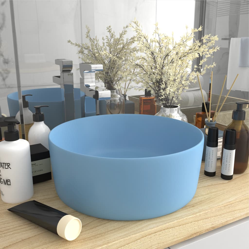 vidaXL Luxury Round Basin Matte Light Blue 40x15 cm Ceramic