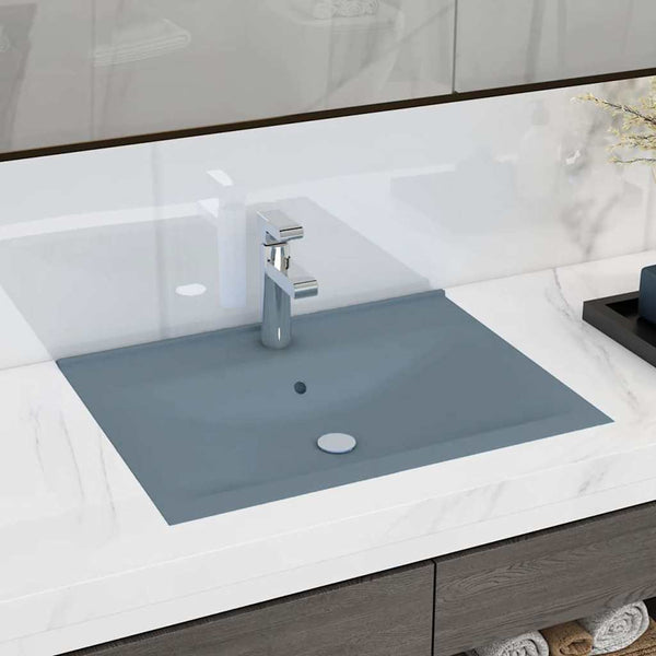 Luxus-Waschbecken mit Hahnloch Matt-Hellblau 60x46 cm Keramik