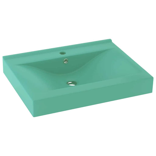 vidaXL Luxury Wash Basin with Faucet Hole Matte Light Green 60x46 cm Ceramic