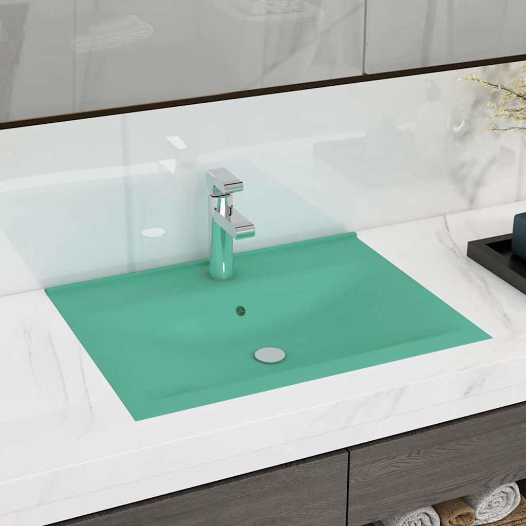 vidaXL Luxury Wash Basin with Faucet Hole Matte Light Green 60x46 cm Ceramic