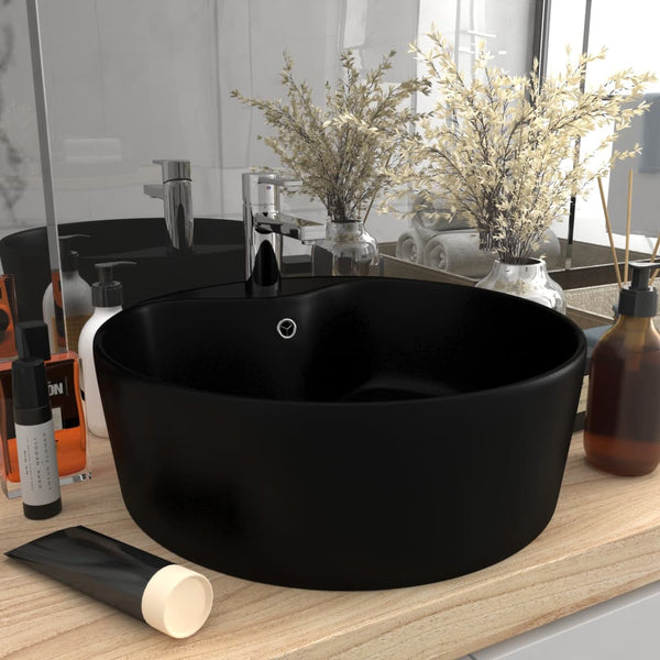 vidaXL Luxury Wash Basin with Overflow Matte Black 36x13 cm Ceramic