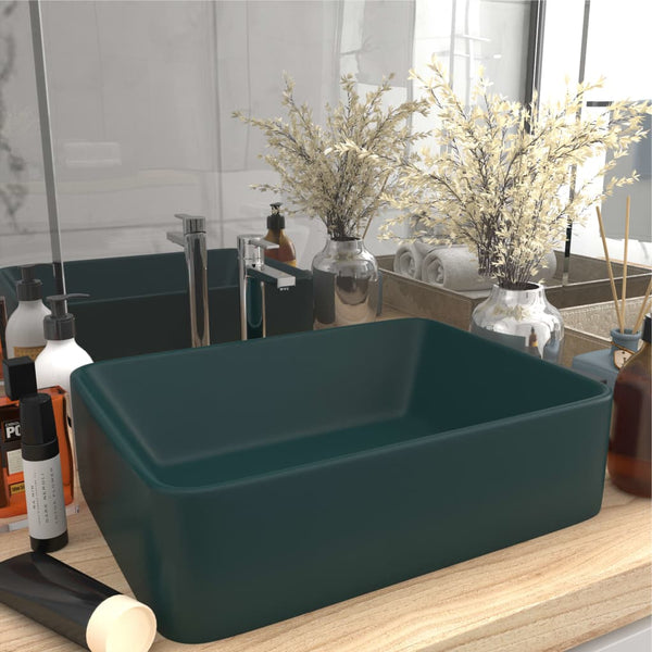 vidaXL Luxury Sink Matte Dark Green 41x30x12 cm Ceramic