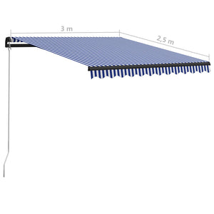 vidaXL Retractable Awning Manual 300 x 250 cm Blue and White