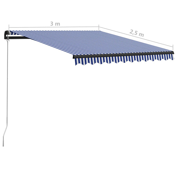 vidaXL Retractable Awning Manual 300 x 250 cm Blue and White