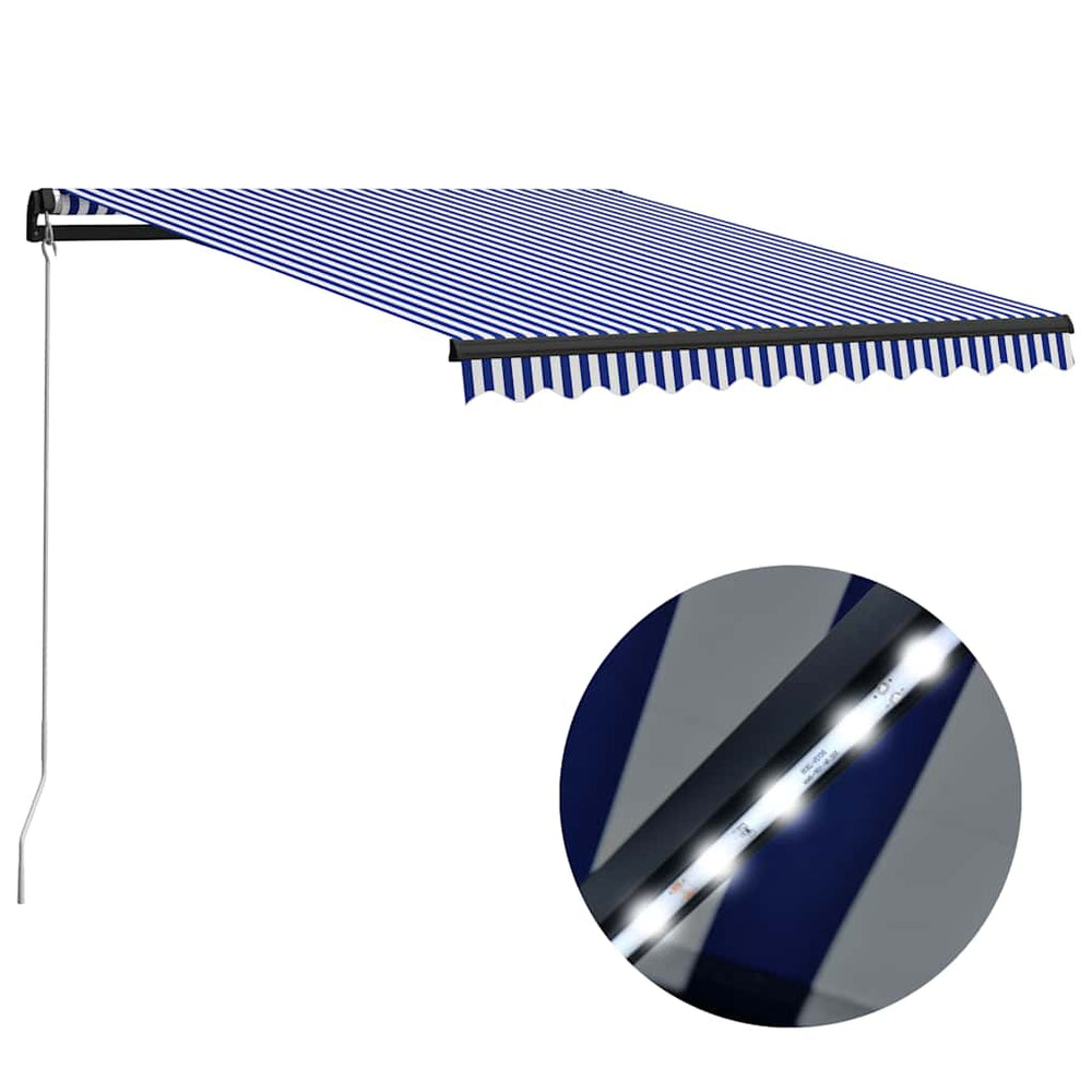 vidaXL Manual Retractable Awning with LED 300x250 cm Blue & White