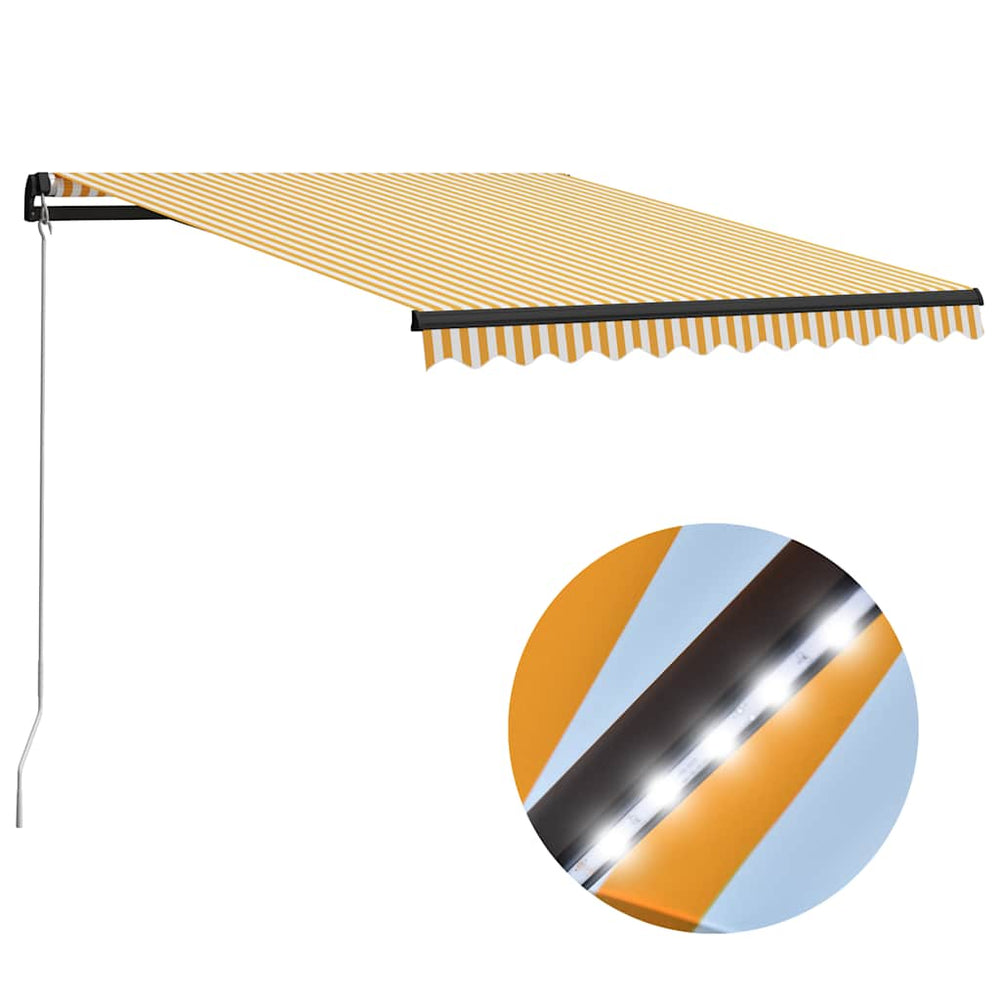 vidaXL Manual Retractable Awning with LED 300x250 cm Yellow & White