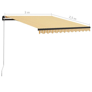 vidaXL Manual Retractable Awning with LED 300x250 cm Yellow & White