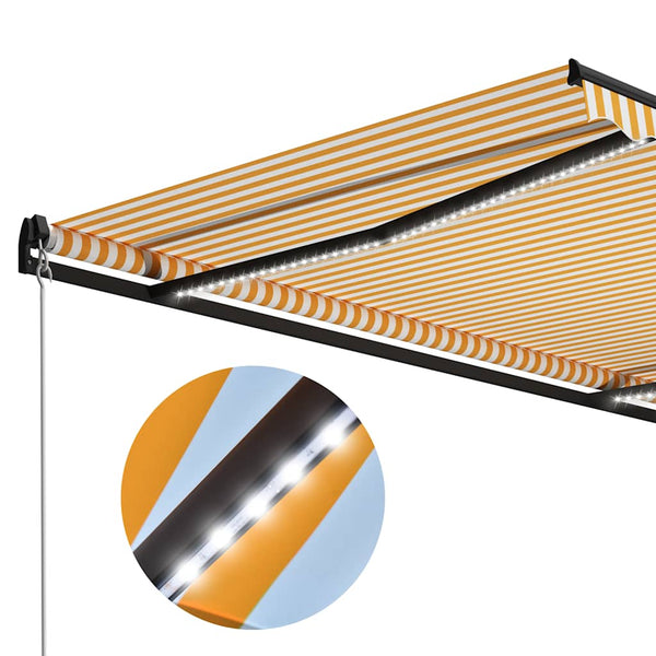 vidaXL Manual Retractable Awning with LED 300x250 cm Yellow & White
