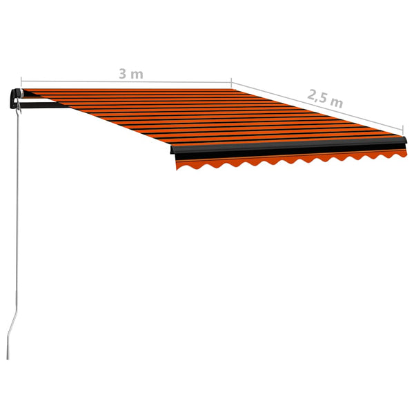 vidaXL Manual Retractable Awning with LED 300x250 cm Orange & Brown