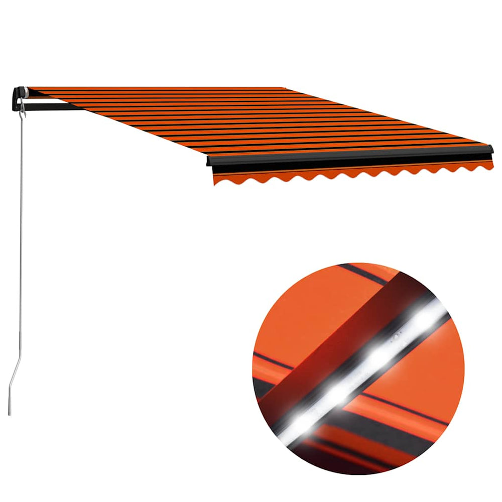 vidaXL Manual Retractable Awning with LED 350x250 cm Orange & Brown
