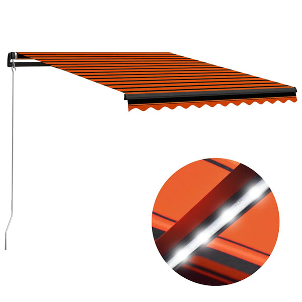 vidaXL Manual Retractable Awning with LED 350x250 cm Orange & Brown