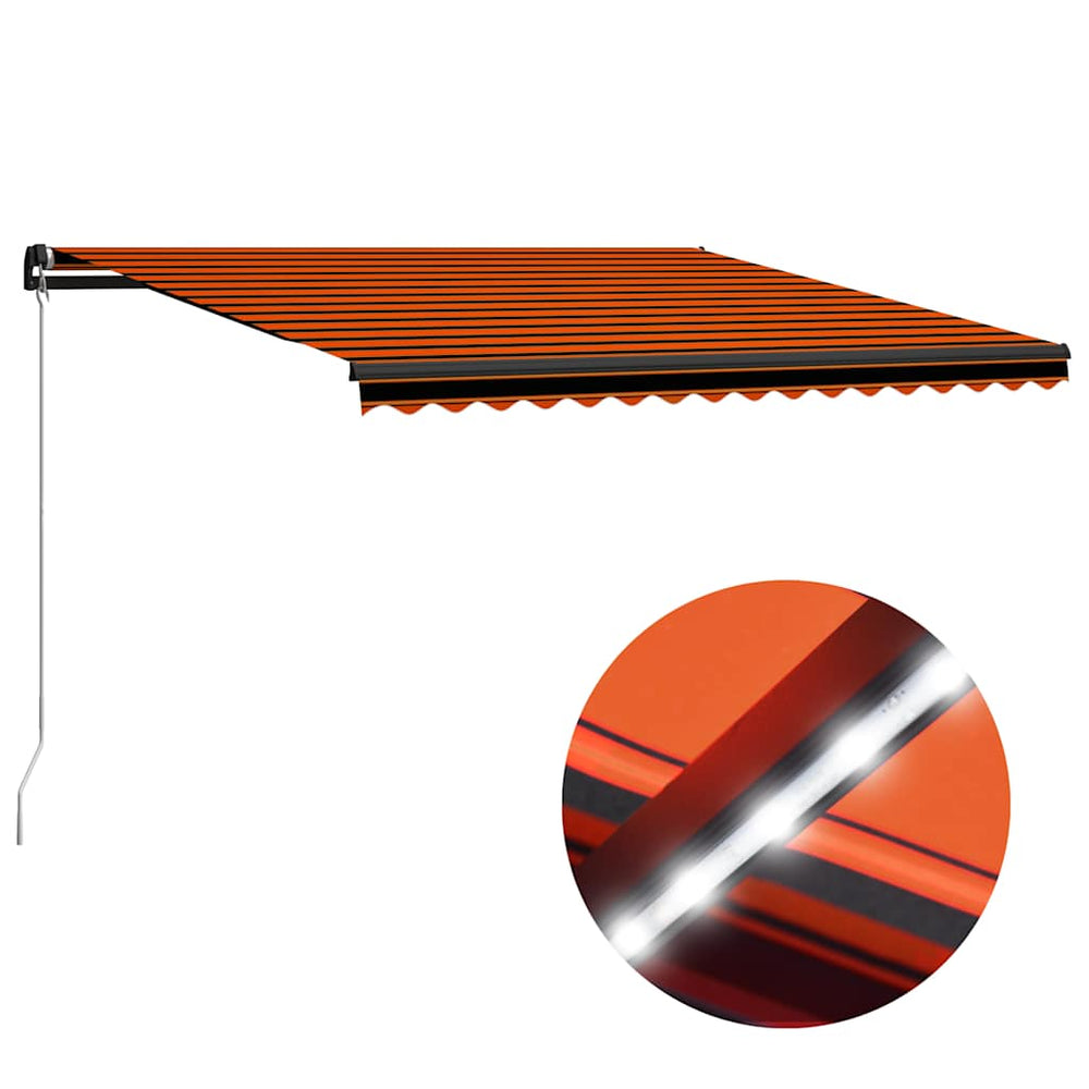 vidaXL Manual Retractable Awning with LED 450x300 cm Orange & Brown