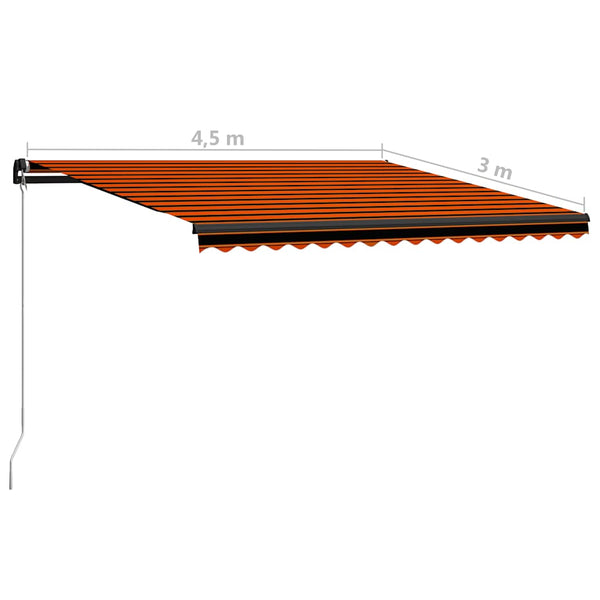 vidaXL Manual Retractable Awning with LED 450x300 cm Orange & Brown