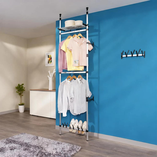 Teleskop Garderobe mit Stangen & Regal