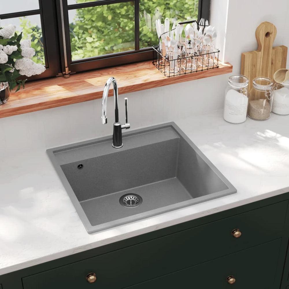 vidaXL Kitchen Sink with Overflow Grey Granite