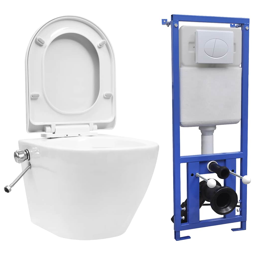 vidaXL Rimless Wall-Mounted Toilet with Concealed Cistern Ceramic White