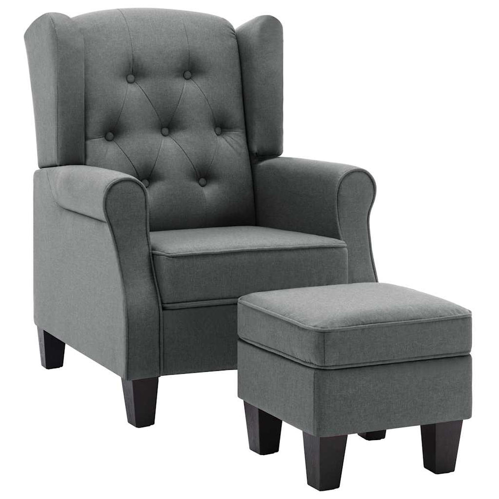 vidaXL Armchair with Footstool Light Grey Fabric