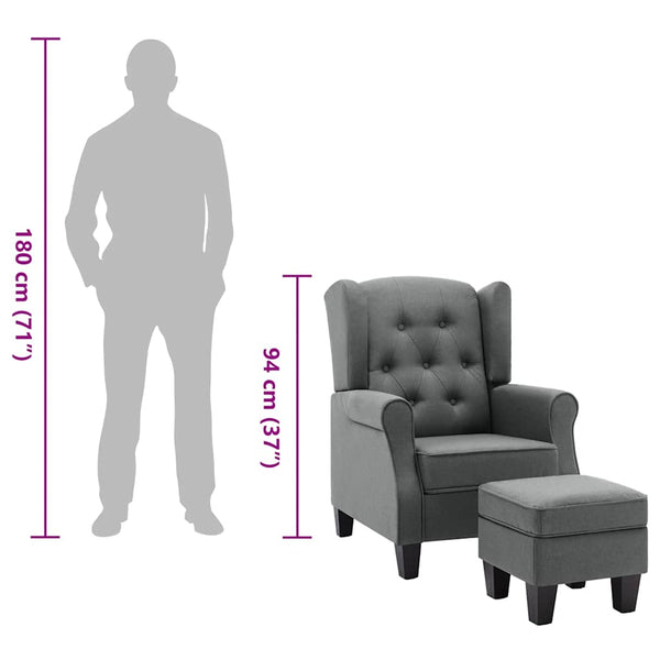 vidaXL Armchair with Footstool Light Grey Fabric