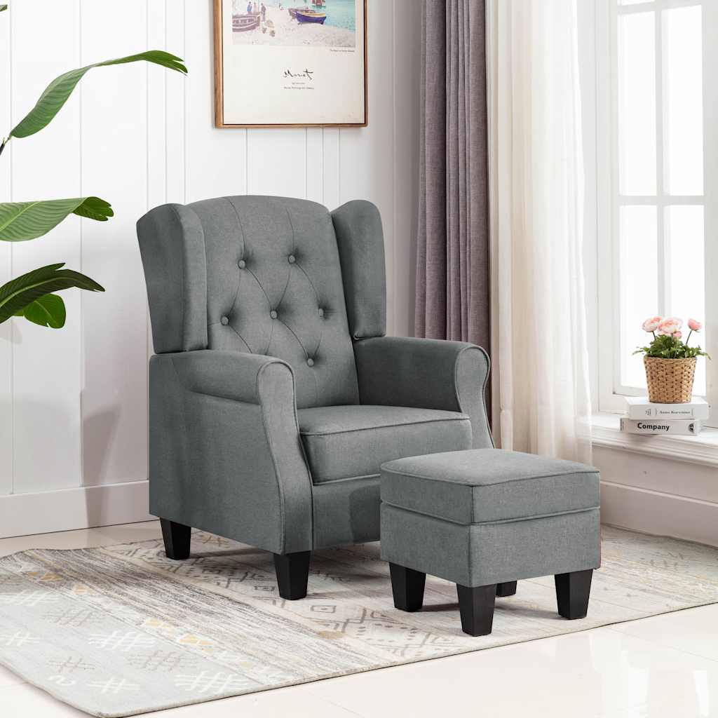 vidaXL Armchair with Footstool Light Grey Fabric