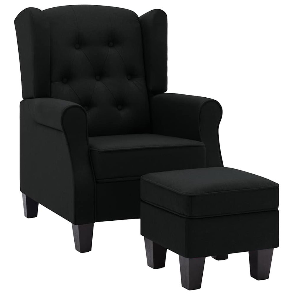vidaXL Armchair with Footstool Black Fabric