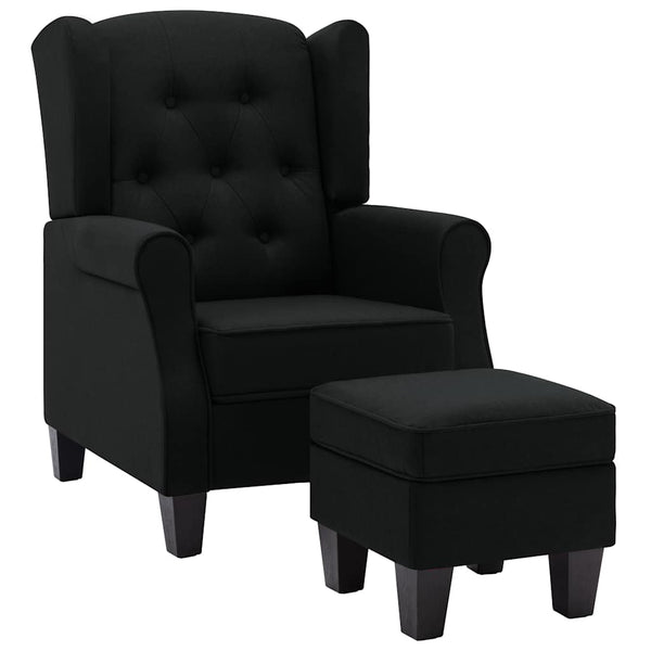vidaXL Armchair with Footstool Black Fabric
