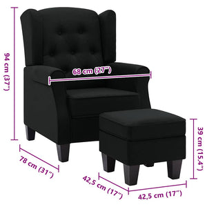 vidaXL Armchair with Footstool Black Fabric