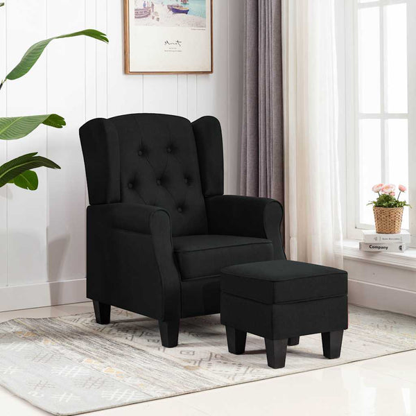 vidaXL Armchair with Footstool Black Fabric