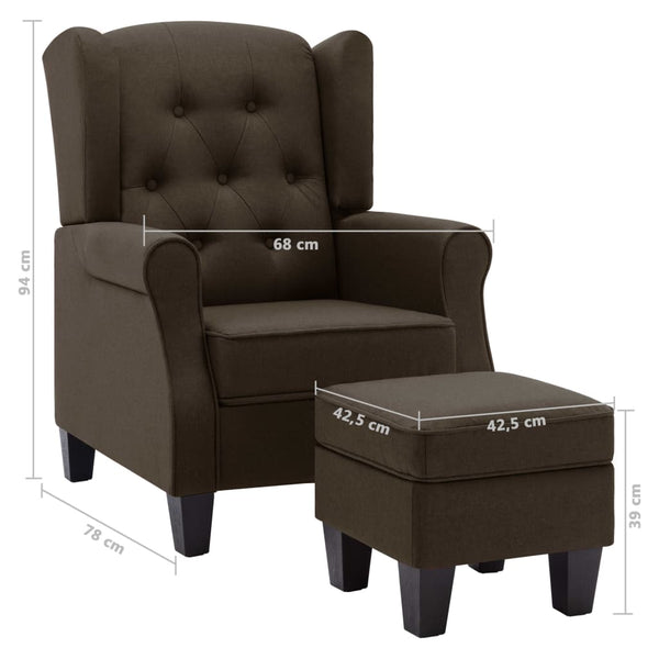 vidaXL Armchair with Footrest Brown Fabric