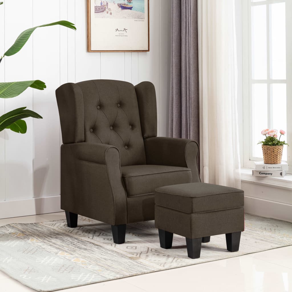 vidaXL Armchair with Footrest Brown Fabric