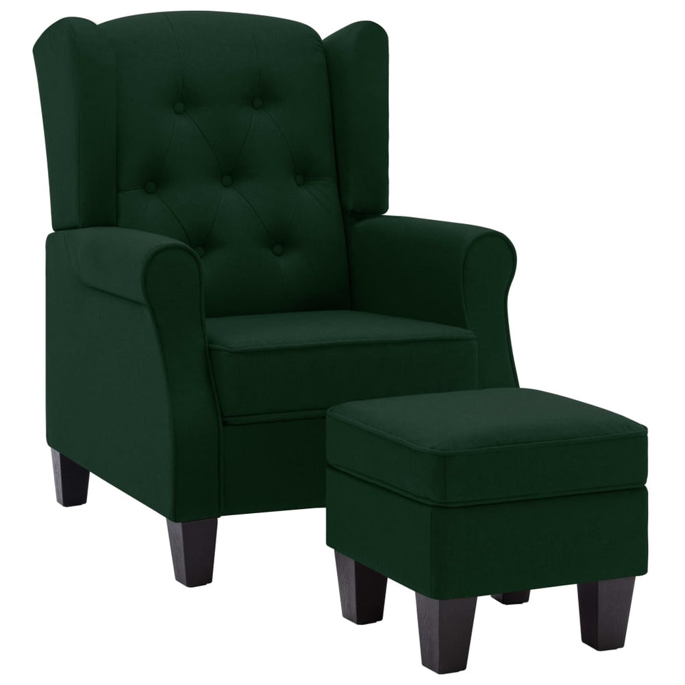 vidaXL Armchair with Footstool Dark Green Fabric