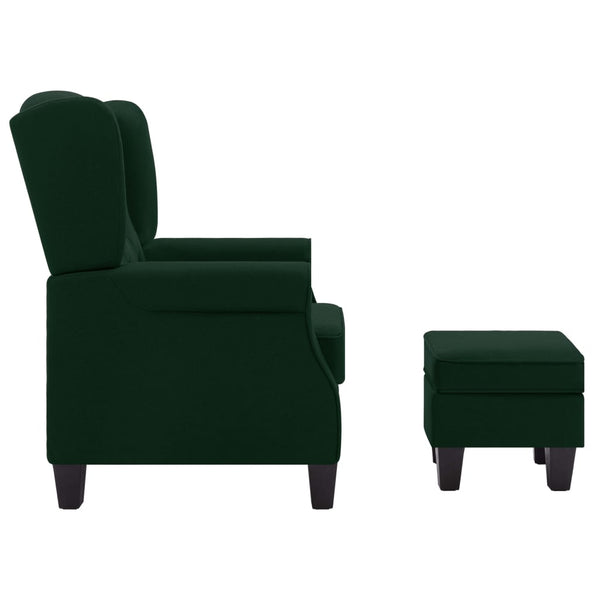 vidaXL Armchair with Footstool Dark Green Fabric