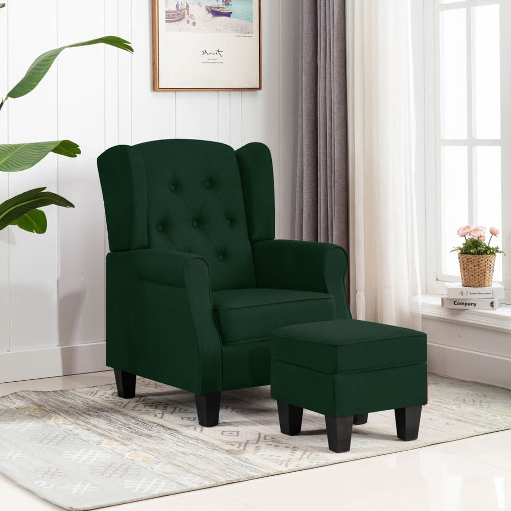 vidaXL Armchair with Footstool Dark Green Fabric