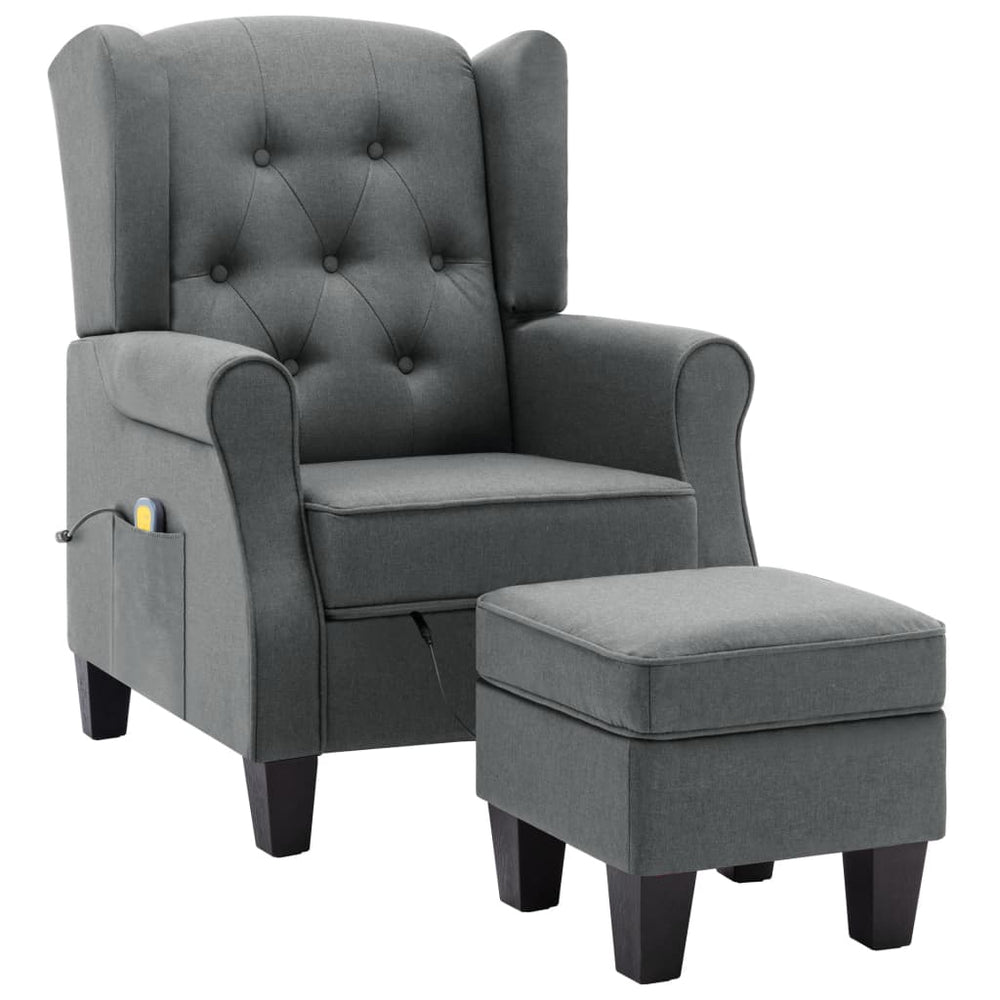 vidaXL Massage Recliner with Footrest Light Grey Fabric