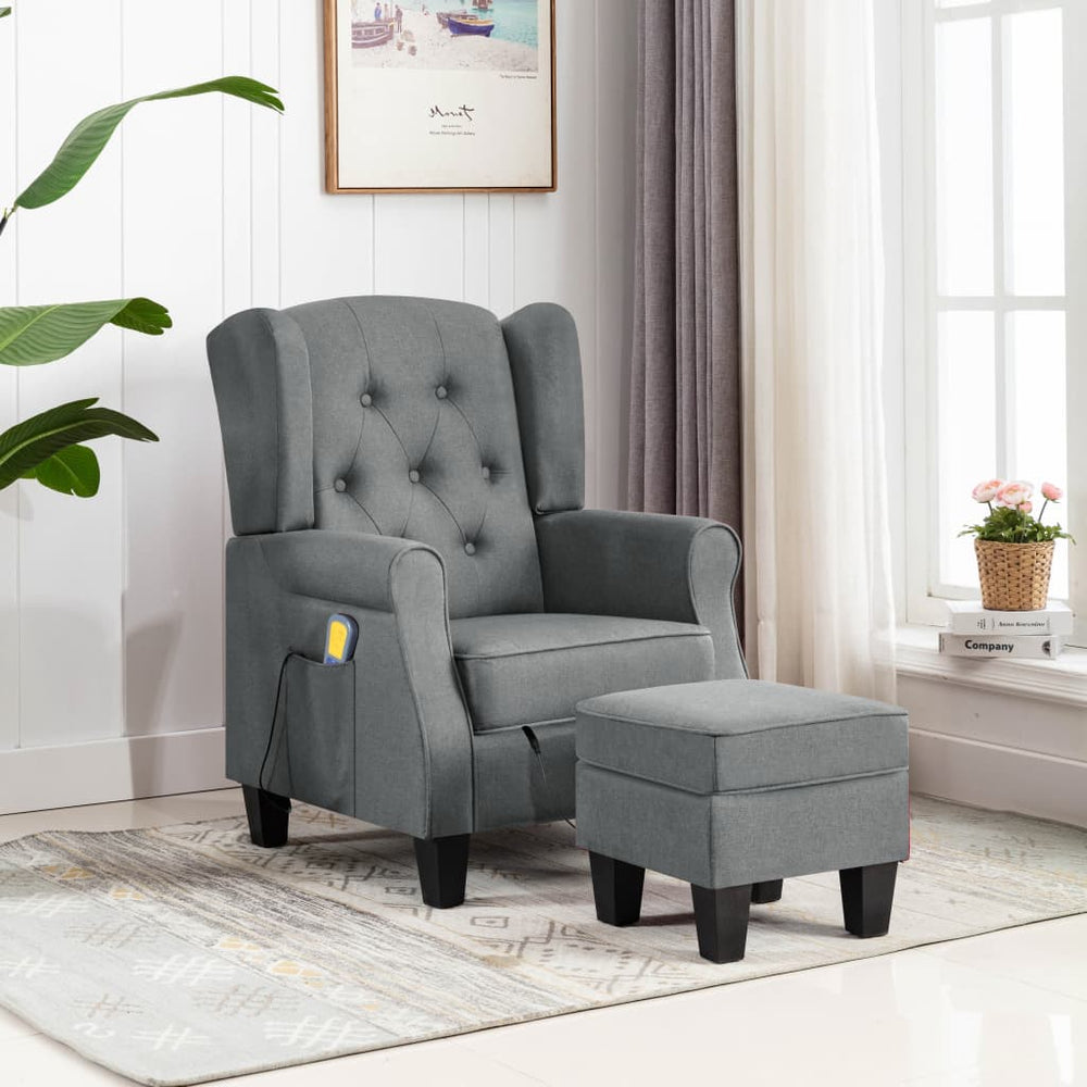 vidaXL Massage Recliner with Footrest Light Grey Fabric