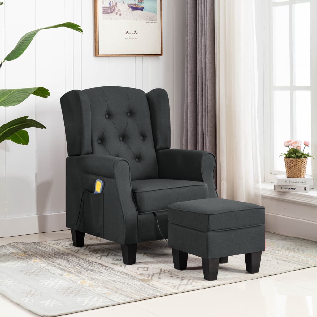 vidaXL Massage Armchair with Footrest Dark Grey Fabric