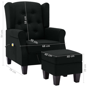 vidaXL Massage Recliner with Footrest Black Fabric