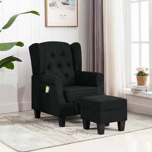 vidaXL Massage Recliner with Footrest Black Fabric