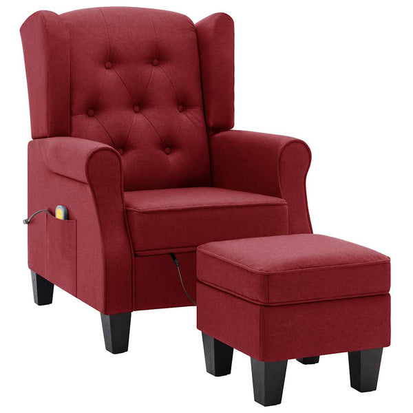 vidaXL Massage Armchair with Footstool Wine Red Fabric