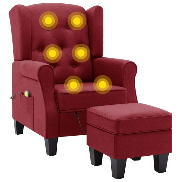 vidaXL Massage Armchair with Footstool Wine Red Fabric