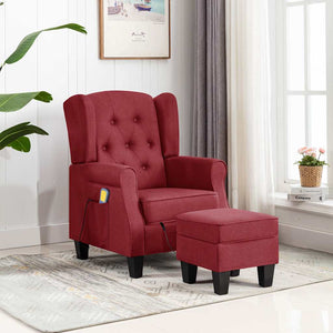 vidaXL Massage Armchair with Footstool Wine Red Fabric