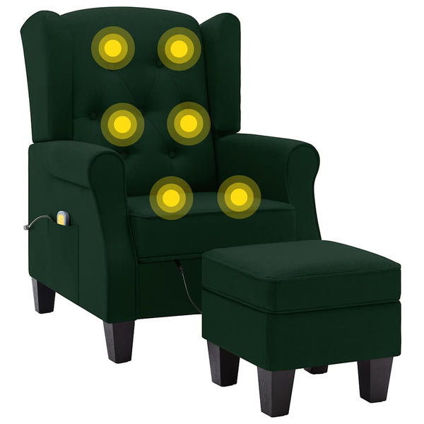vidaXL Massage Armchair with Footstool Dark Green Fabric