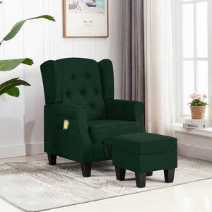 vidaXL Massage Armchair with Footstool Dark Green Fabric